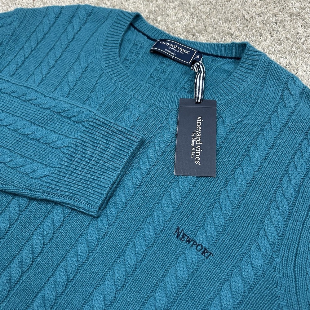 Vineyard Vines Cashmere Cable Knit Sweater Mens XL Blue Crew Neck New with Tags